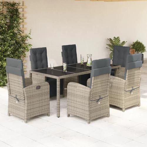 vidaXL vidaXL 5 Piece Garden Dining Set 150x90x75 cm Black Poly Rattan Adjustable Reclining Chairs with Cushions for Outdoor Use - Garden Set