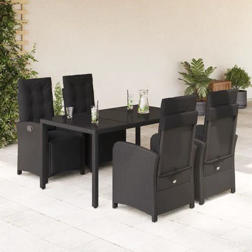 vidaXL vidaXL 5 Piece Garden Dining Set 150x90x75 cm Black Poly Rattan Adjustable Reclining Chairs with Cushions for Outdoor Use - Garden Set