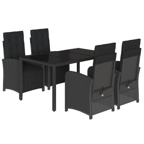 vidaXL 5 Piece Garden Dining Set 150x90x75 cm Black Poly Rattan Adjustable Reclining Chairs with Cushions for Outdoor Use by vidaXL