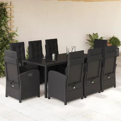 vidaXL 5 Piece Garden Dining Set 150x90x75 cm Black Poly Rattan Adjustable Reclining Chairs with Cushions for Outdoor Use by vidaXL
