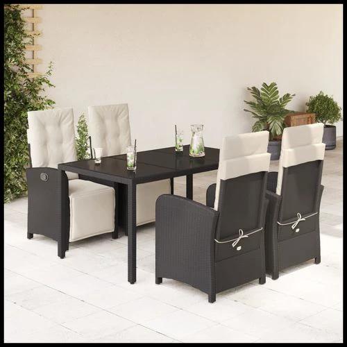 vidaXL vidaXL 5 Piece Garden Dining Set 150x90x75 cm Black Poly Rattan Adjustable Reclining Chairs with Cushions for Outdoor Use - Garden Set