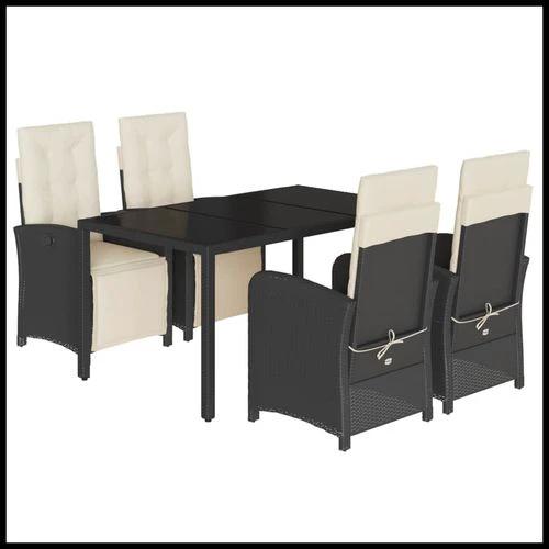vidaXL vidaXL 5 Piece Garden Dining Set 150x90x75 cm Black Poly Rattan Adjustable Reclining Chairs with Cushions for Outdoor Use - Garden Set