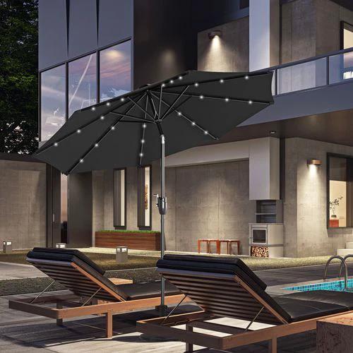 Outsunny Garden Parasol Outdoor Tilt Sun Umbrella LED Light Hand Crank Black by Outsunny