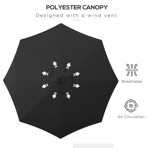 Outsunny Garden Parasol Outdoor Tilt Sun Umbrella LED Light Hand Crank Black by Outsunny