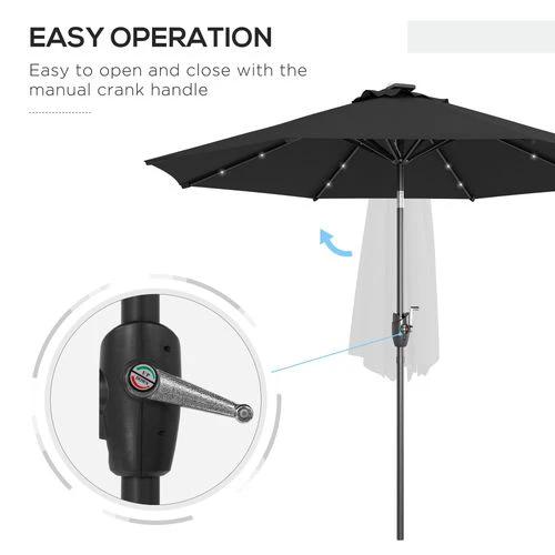 Outsunny Garden Parasol Outdoor Tilt Sun Umbrella LED Light Hand Crank Black by Outsunny