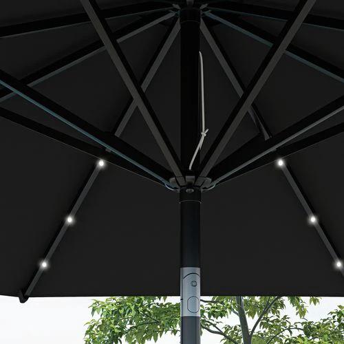 Outsunny Garden Parasol Outdoor Tilt Sun Umbrella LED Light Hand Crank Black by Outsunny