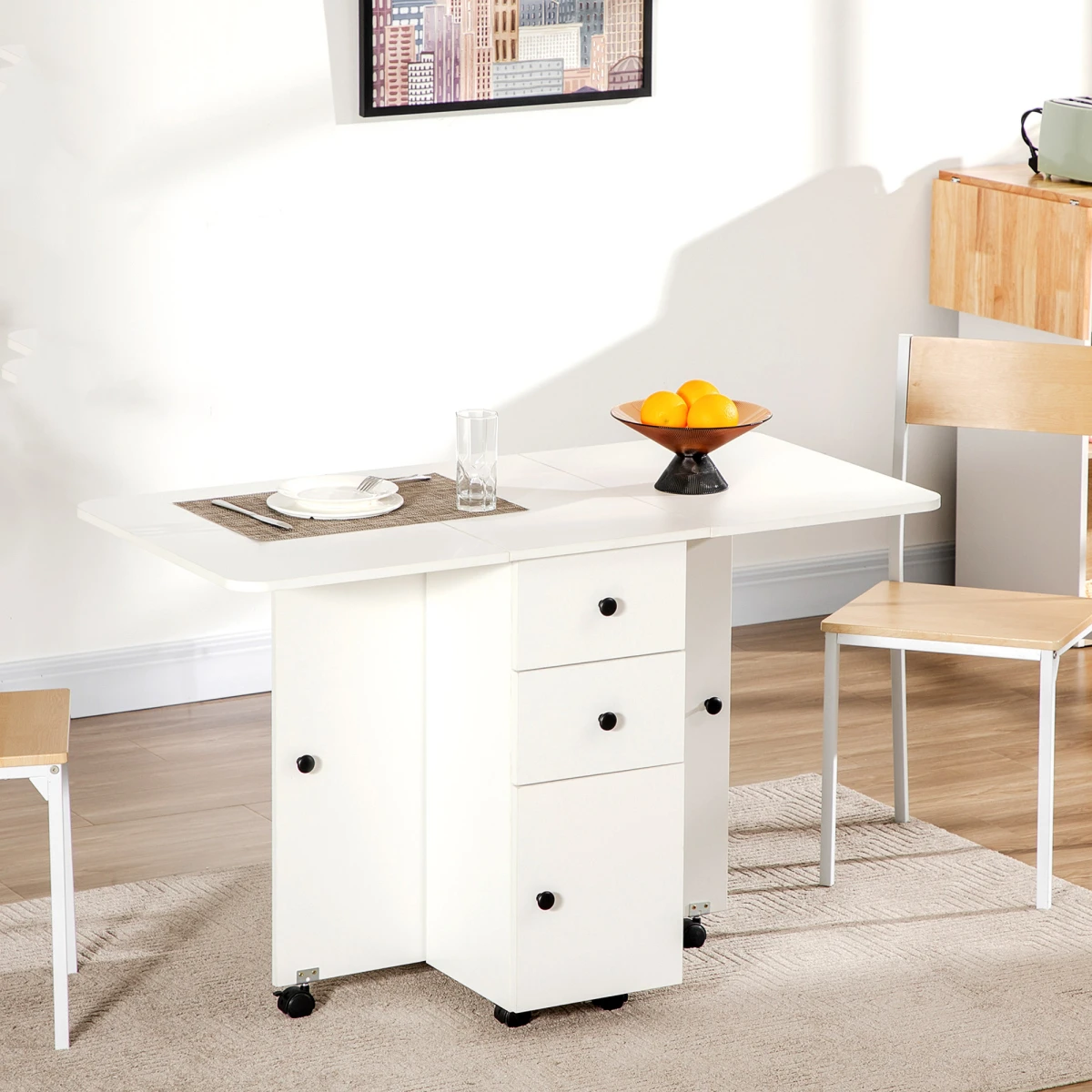 HOMCOM Folding Dining Table Drop Leaf With Storage Drawers by HOMCOM