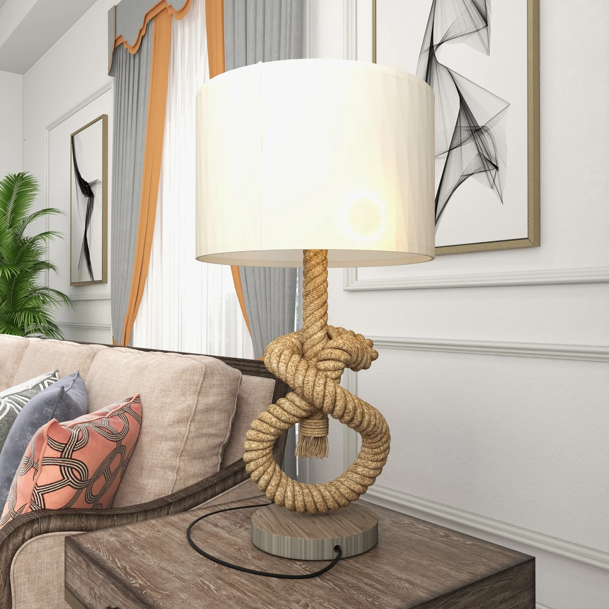 HOMCOM HOMCOM LED Nautical Table Lamp Rope Base USB Port - Lamp