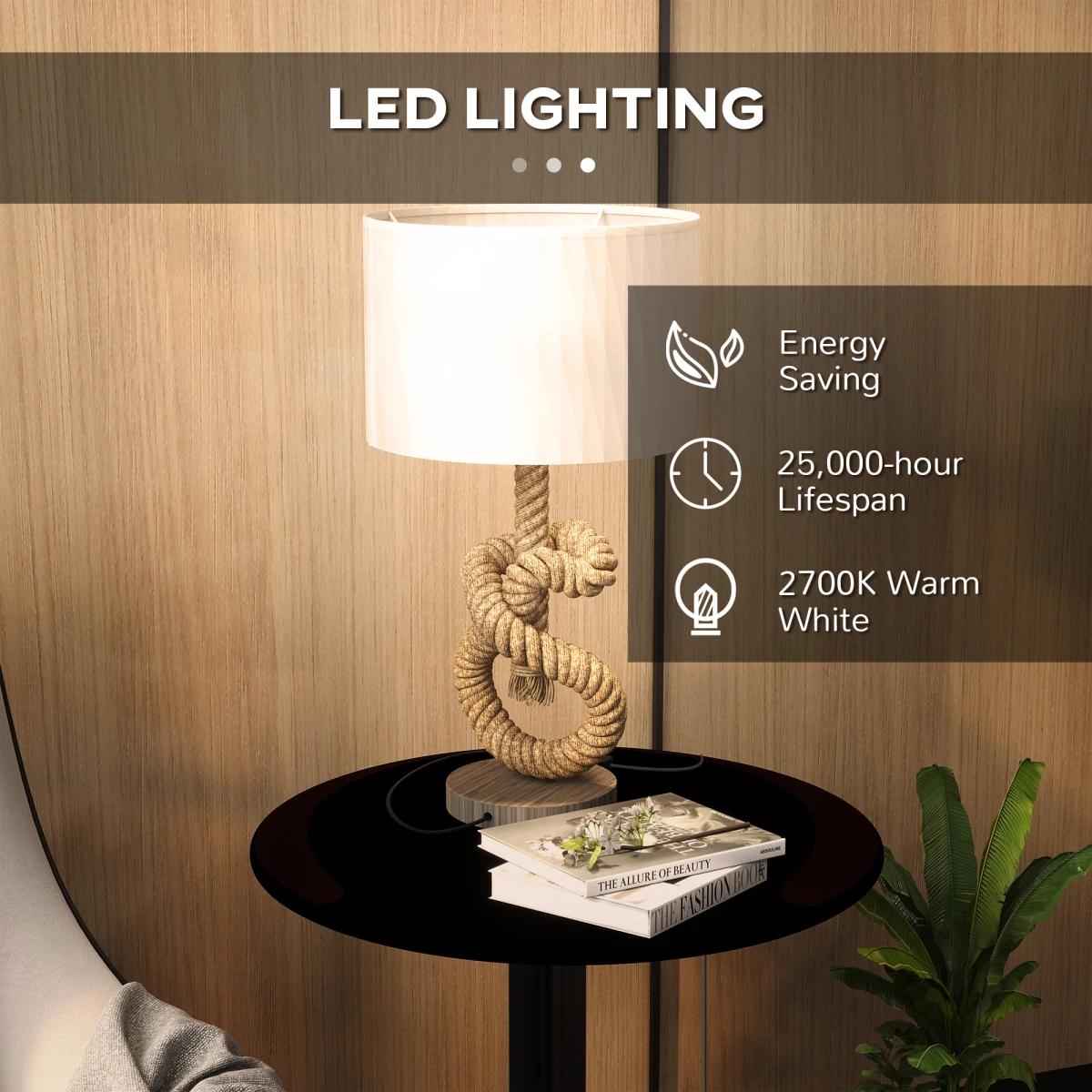 HOMCOM HOMCOM LED Nautical Table Lamp Rope Base USB Port - Lamp