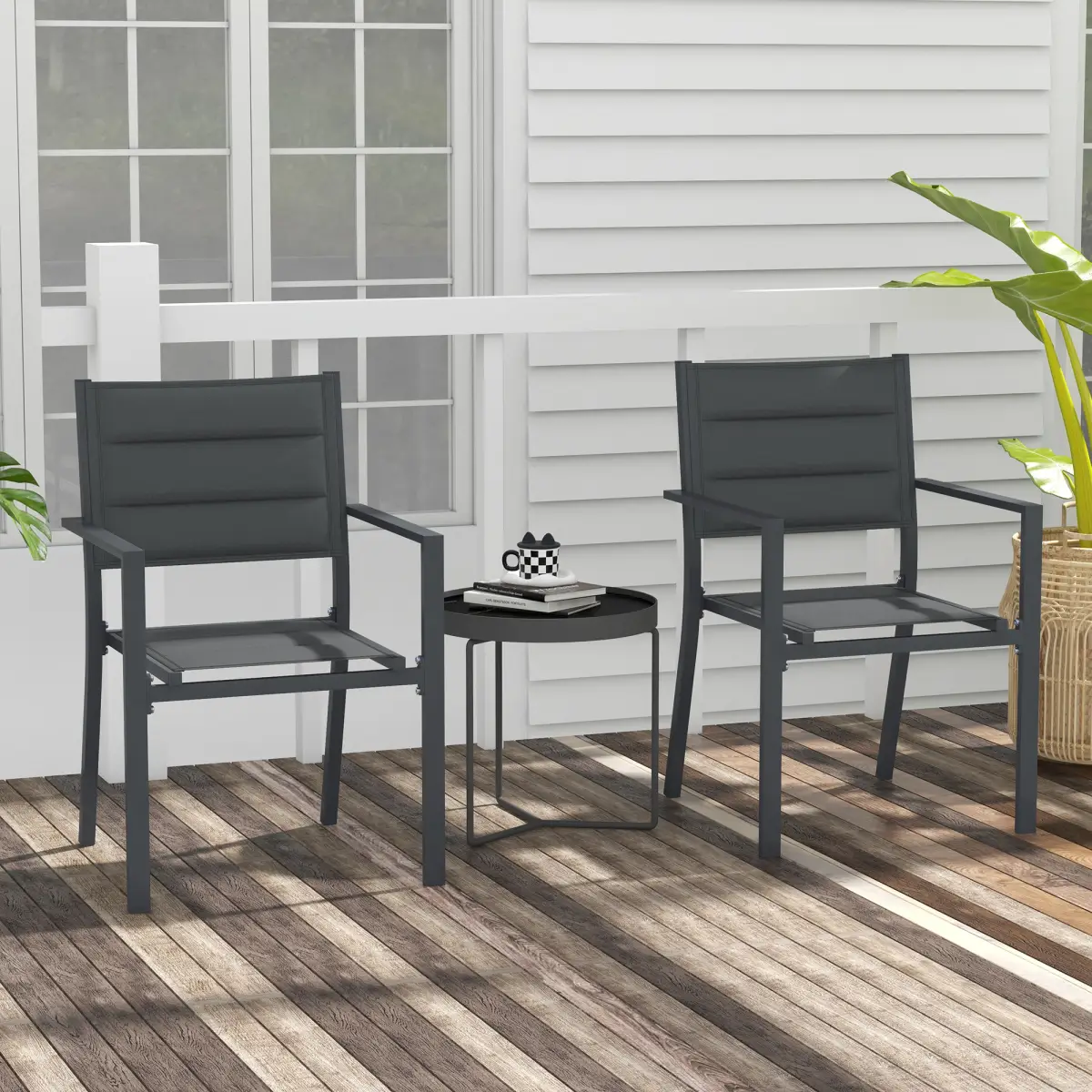 Outsunny Outsunny 2 PCs Dining Chairs, Stackable Design Aluminium Outdoor Armchairs Grey - Garden Chairs