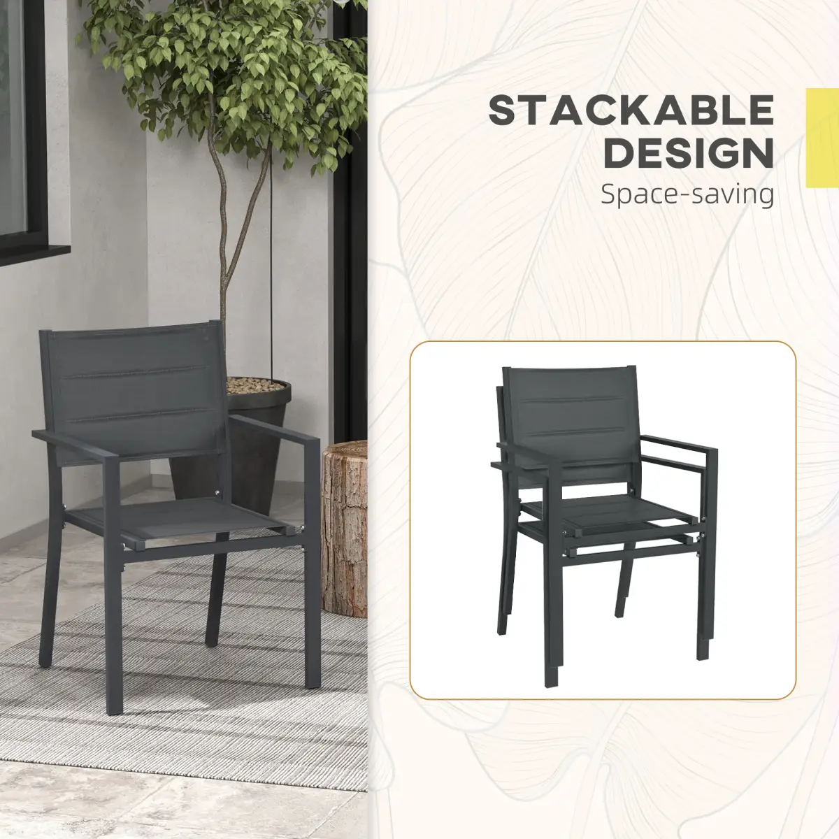 Outsunny Outsunny 2 PCs Dining Chairs, Stackable Design Aluminium Outdoor Armchairs Grey - Garden Chairs