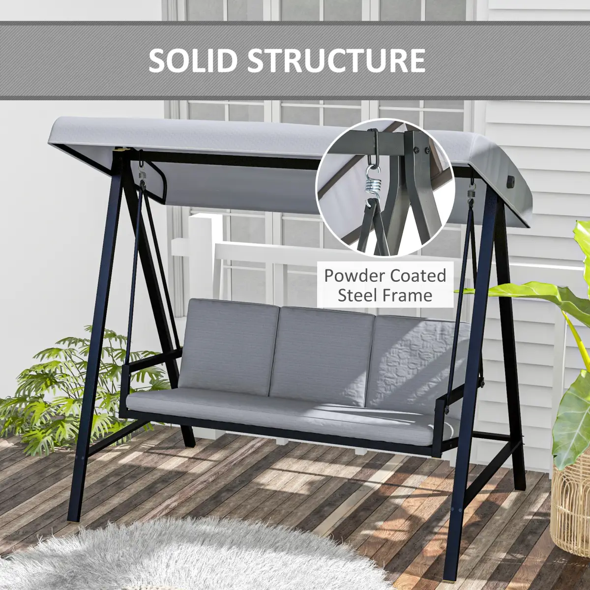 Outsunny Outsunny 3 Seater Garden Swing Chair with Adjustable Canopy and Cushions, Beige - Hammocks
