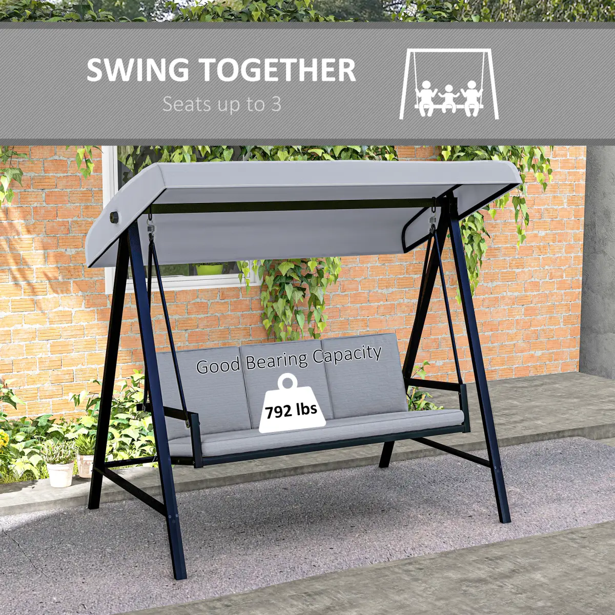 Outsunny Outsunny 3 Seater Garden Swing Chair with Adjustable Canopy and Cushions, Beige - Hammocks
