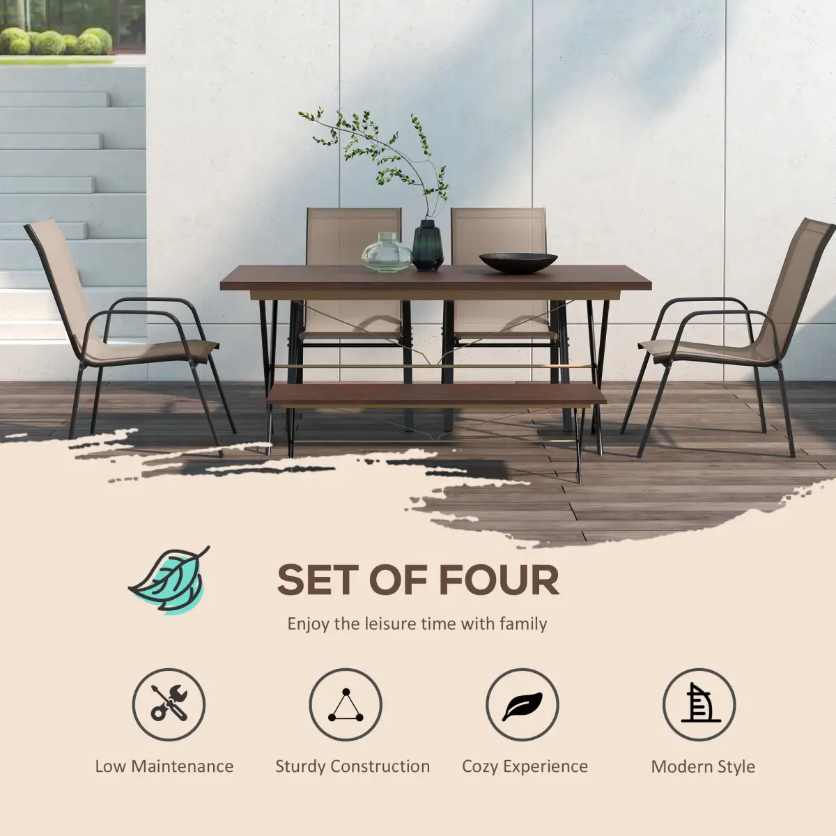 Outsunny Outsunny Set of 4 Garden Dining Chair Set Outdoor w/ High Back Armrest Grey - Garden Chairs