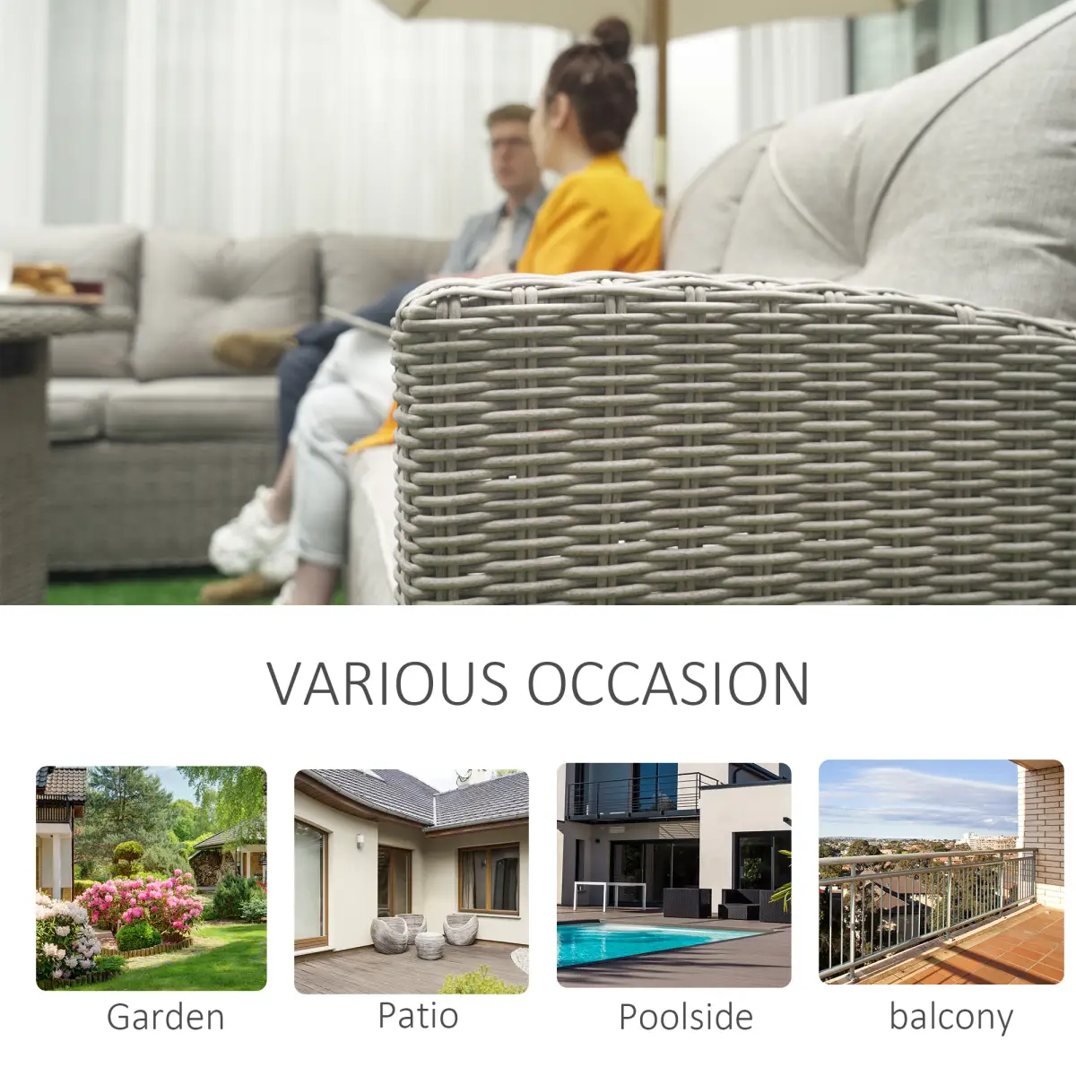 Outsunny Outsunny 5 PCs Outdoor PE Rattan L-Shape Sofa Footstool Fire Pit Table Set - Garden Sofa Sets