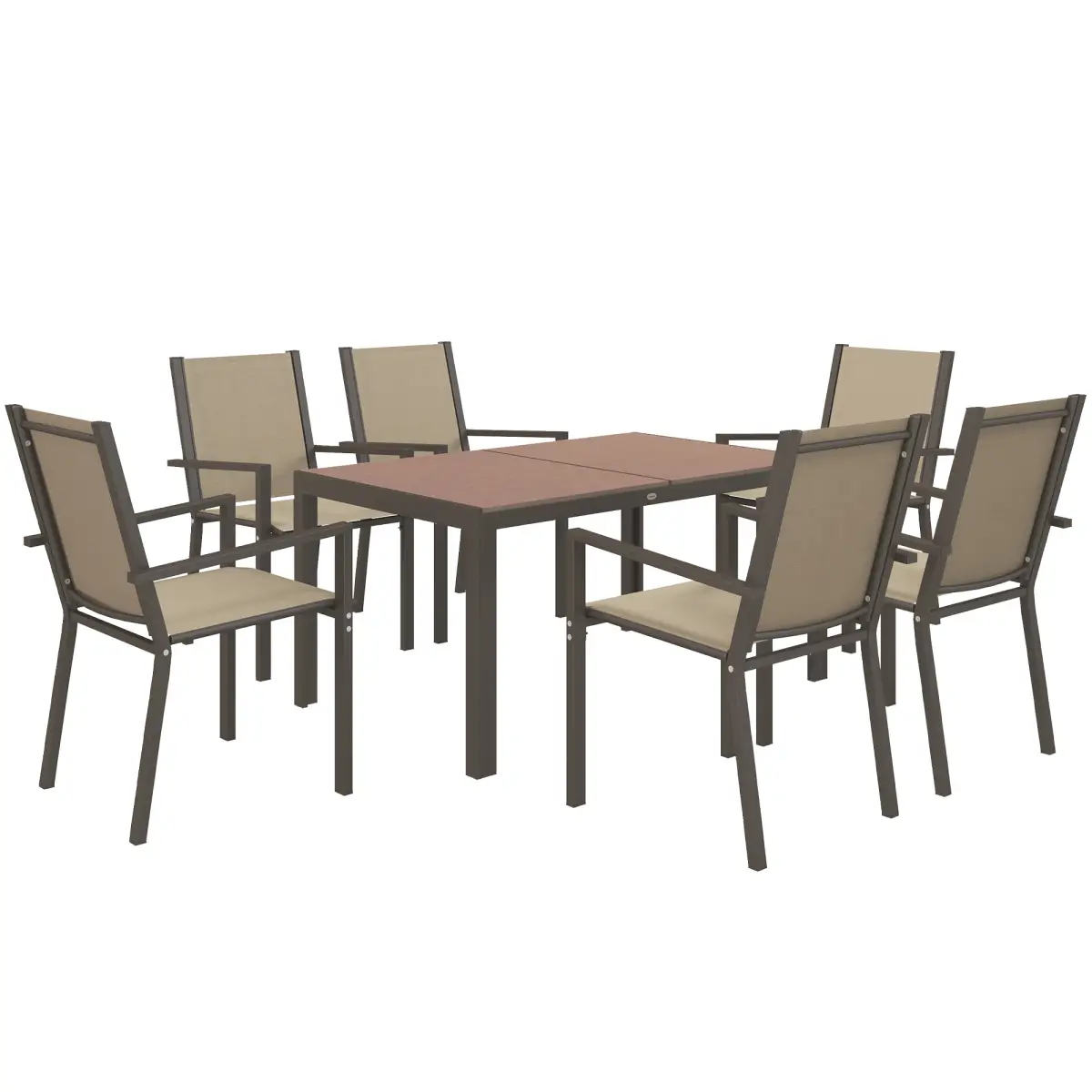 Outsunny Outsunny 7 PCs Garden Dining Set, Wood-plastic Composite Table & 6 Chairs, Khaki - Garden Set
