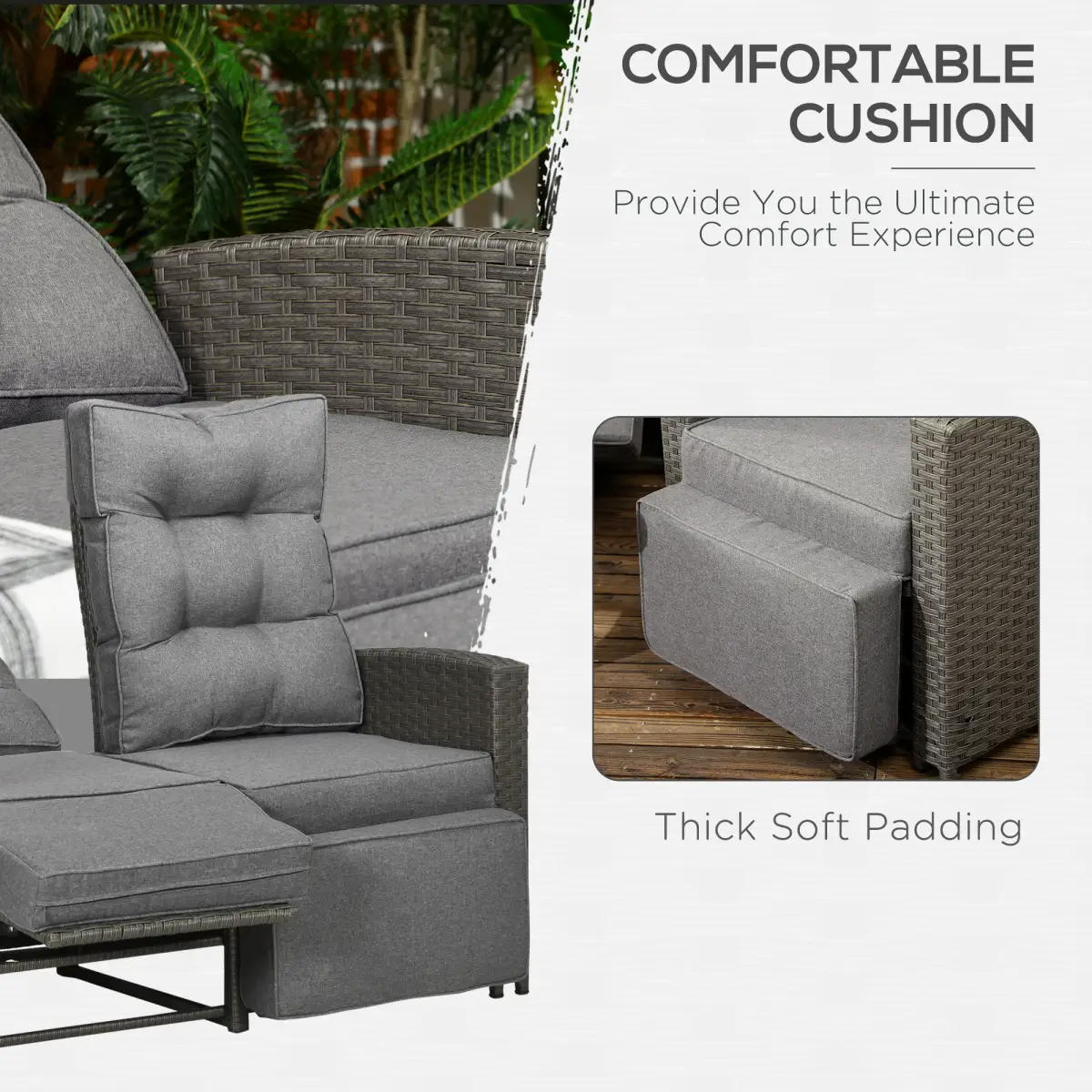 Outsunny Outsunny 4 Piece Rattan Garden Furniture Set with Sofa, Glass Table, Light Grey - Garden Set