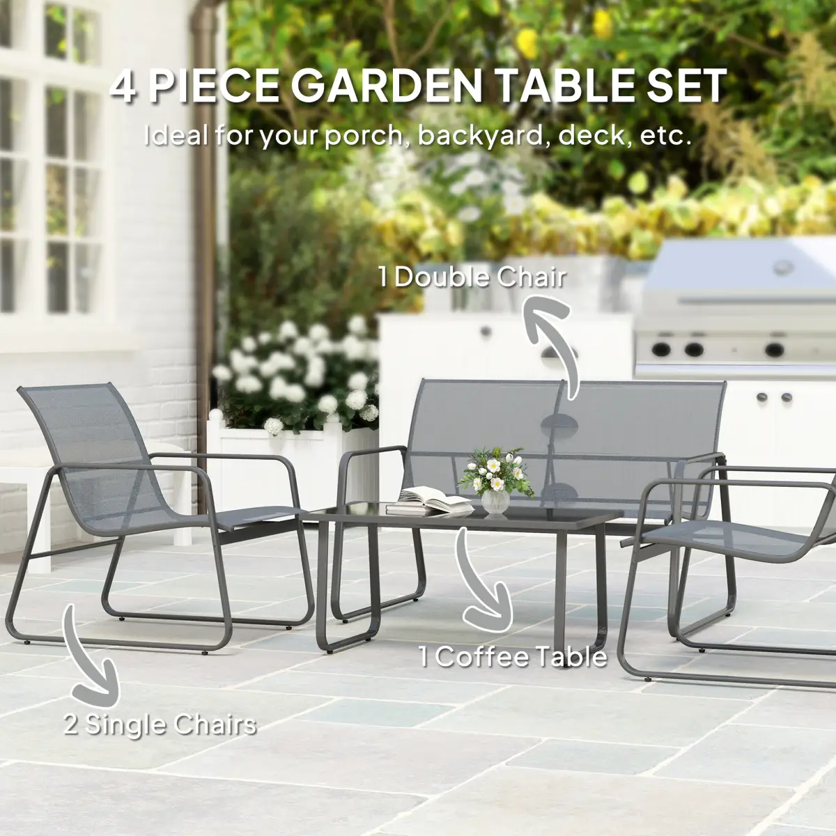 Outsunny Outsunny 4 Piece Garden Furniture Set Patio Sofa Set w/ Chairs, Glass Top Table - Garden Set