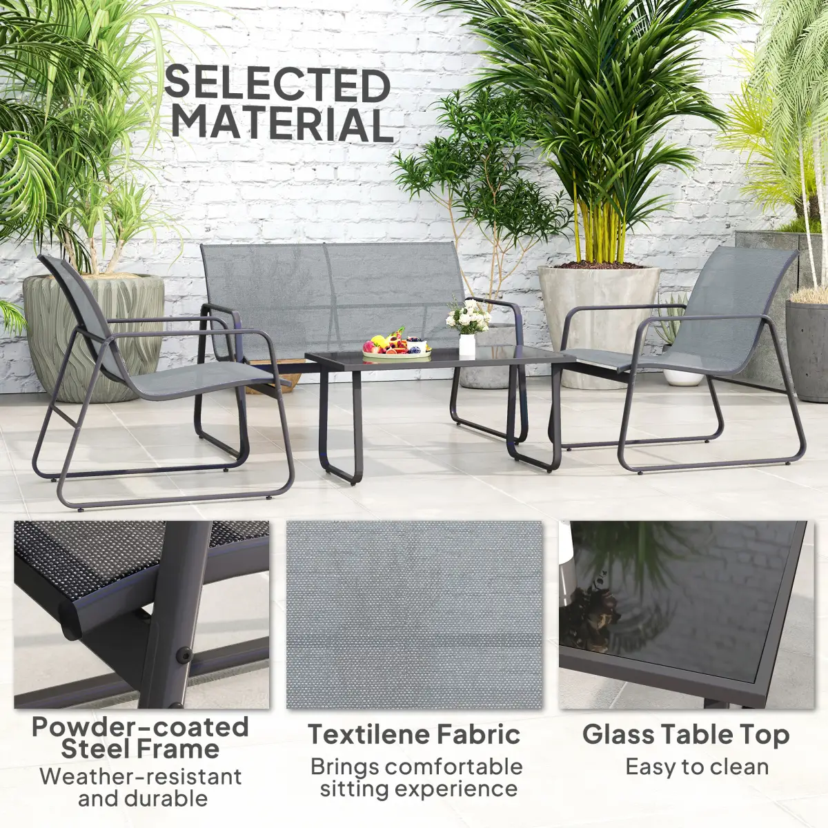 Outsunny Outsunny 4 Piece Garden Furniture Set Patio Sofa Set w/ Chairs, Glass Top Table - Garden Set