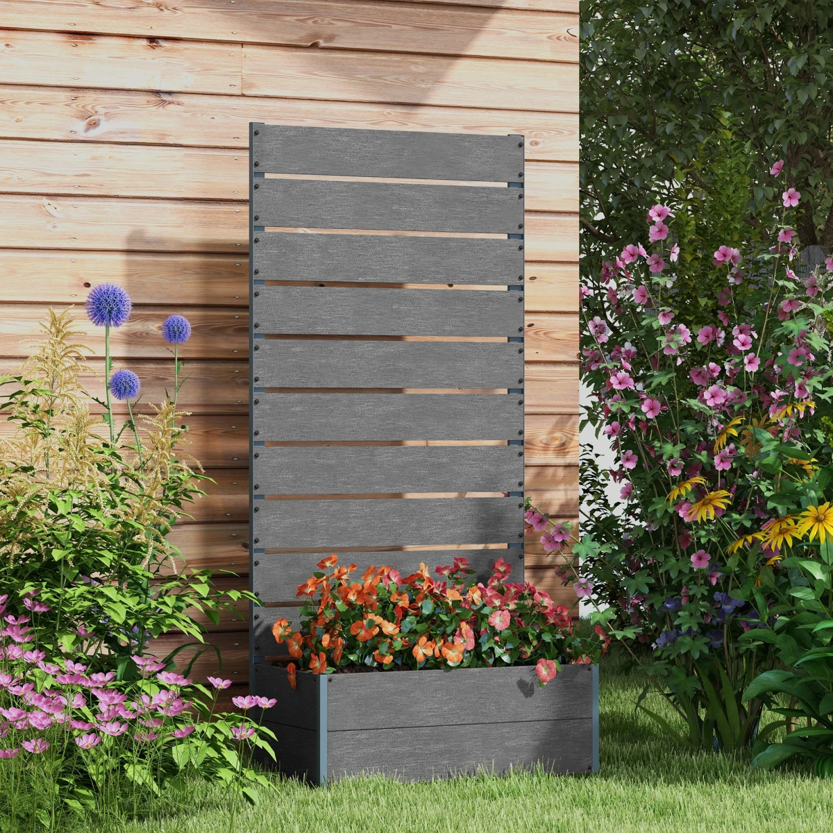 Outsunny Raised Garden Bed 90cm with Trellis Drainage Home by Outsunny