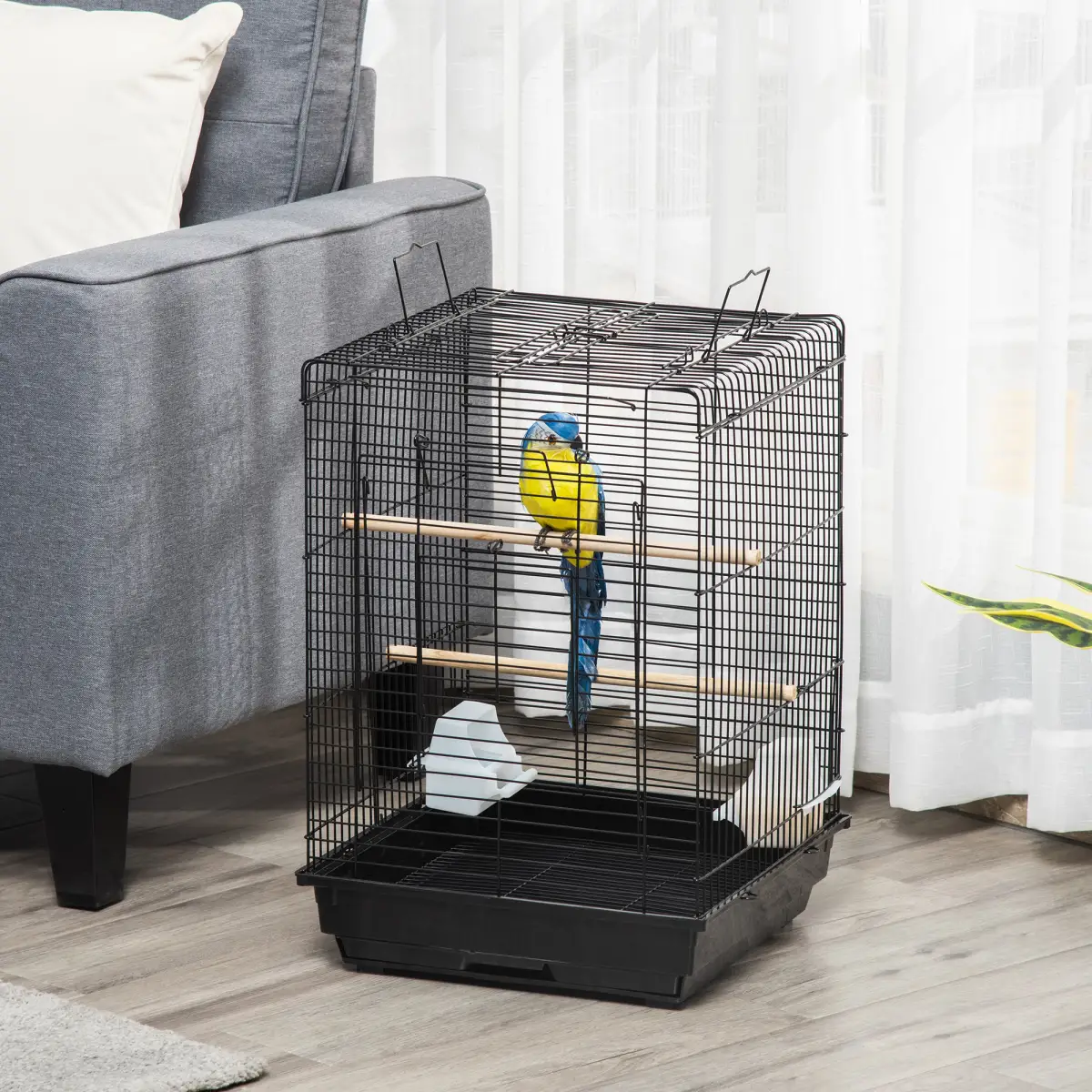 PawHut PawHut 59cm Bird Cage with Openable Top, Stand, Tray, Handles, Feeding Bowls - Pet Cage