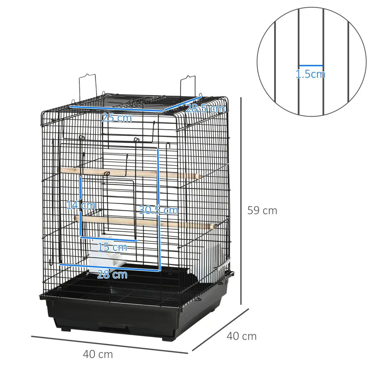 PawHut PawHut 59cm Bird Cage with Openable Top, Stand, Tray, Handles, Feeding Bowls - Pet Cage
