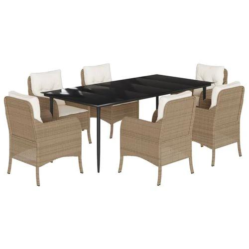 VidaXL 5 Piece Garden Dining Set 160x80x74 cm Weather Resistant Beige Poly Rattan with Cushions for Outdoor Patio Use by vidaXL