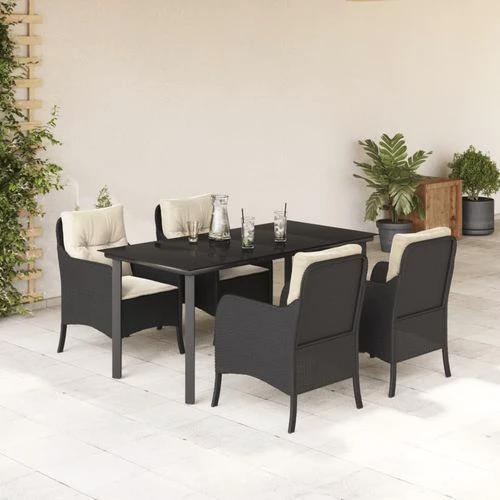 vidaXL vidaXL 5 Piece Garden Dining Set 160x80x74 cm Weather-Resistant Black Poly Rattan with Cushions for Outdoor Patio and Backyard - Garden Set