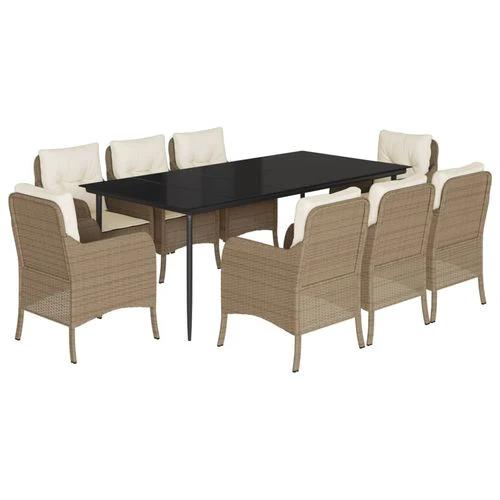 VidaXL 5 Piece Garden Dining Set 160x80x74 cm Weather Resistant Beige Poly Rattan with Cushions for Outdoor Patio Use by vidaXL