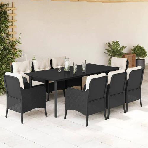 vidaXL vidaXL 5 Piece Garden Dining Set 160x80x74 cm Weather-Resistant Black Poly Rattan with Cushions for Outdoor Patio and Backyard - Garden Set