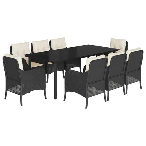 vidaXL 5 Piece Garden Dining Set 160x80x74 cm Weather-Resistant Black Poly Rattan with Cushions for Outdoor Patio and Backyard by vidaXL