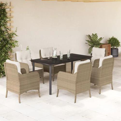 VidaXL 5 Piece Garden Dining Set 160x80x74 cm Weather Resistant Beige Poly Rattan with Cushions for Outdoor Patio Use by vidaXL