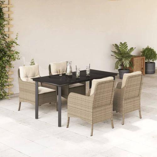 vidaXL VidaXL 5 Piece Garden Dining Set 160x80x74 cm Weather Resistant Beige Poly Rattan with Cushions for Outdoor Patio Use - Garden Set