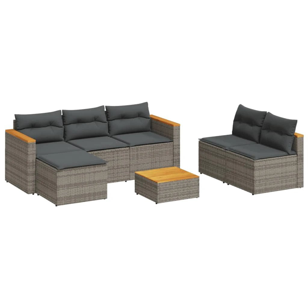 vidaXL 5 Piece Garden Sofa Set with Cushions Black Poly Rattan Acacia by vidaXL