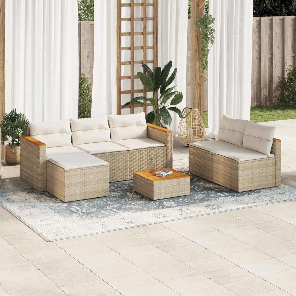 vidaXL vidaXL 5 Piece Garden Sofa Set with Cushions Black Poly Rattan Acacia - Garden Sofa Sets