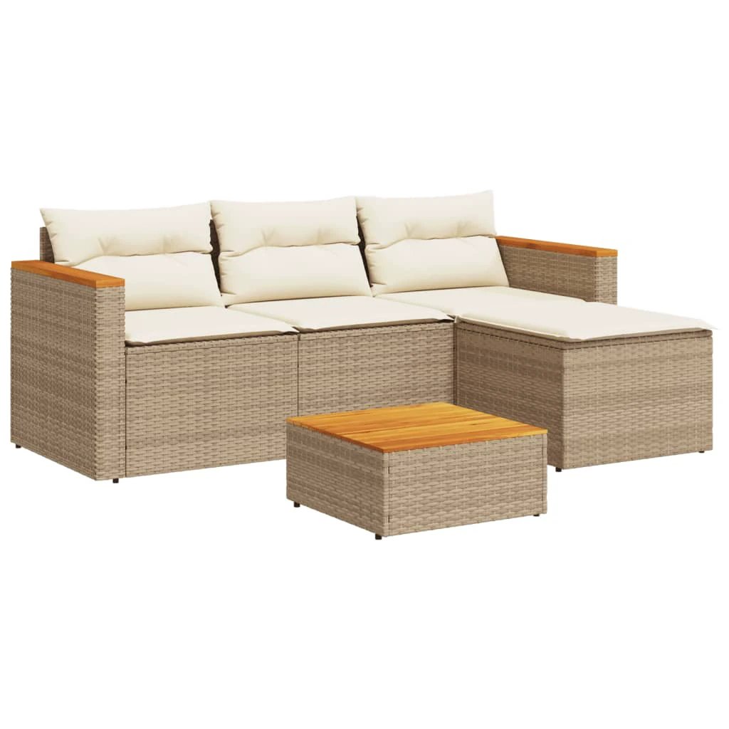 vidaXL vidaXL 5 Piece Garden Sofa Set with Cushions Black Poly Rattan Acacia - Garden Sofa Sets