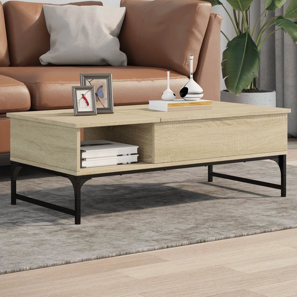 VidaXL Sonoma Oak Coffee Table 100x50x35 cm Engineered Wood And Metal Open Storage Shelf For Living Room by vidaXL