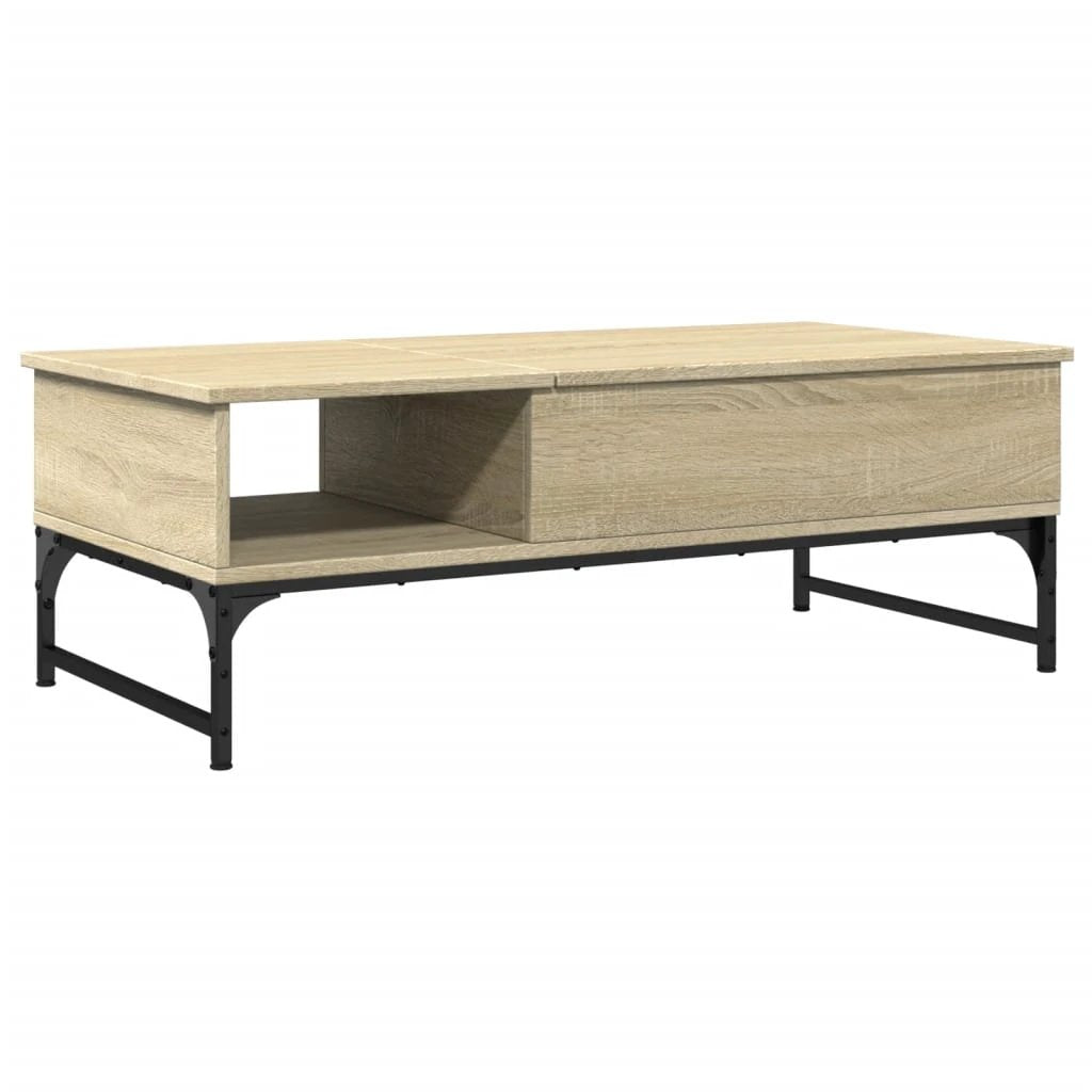 VidaXL Sonoma Oak Coffee Table 100x50x35 cm Engineered Wood And Metal Open Storage Shelf For Living Room by vidaXL