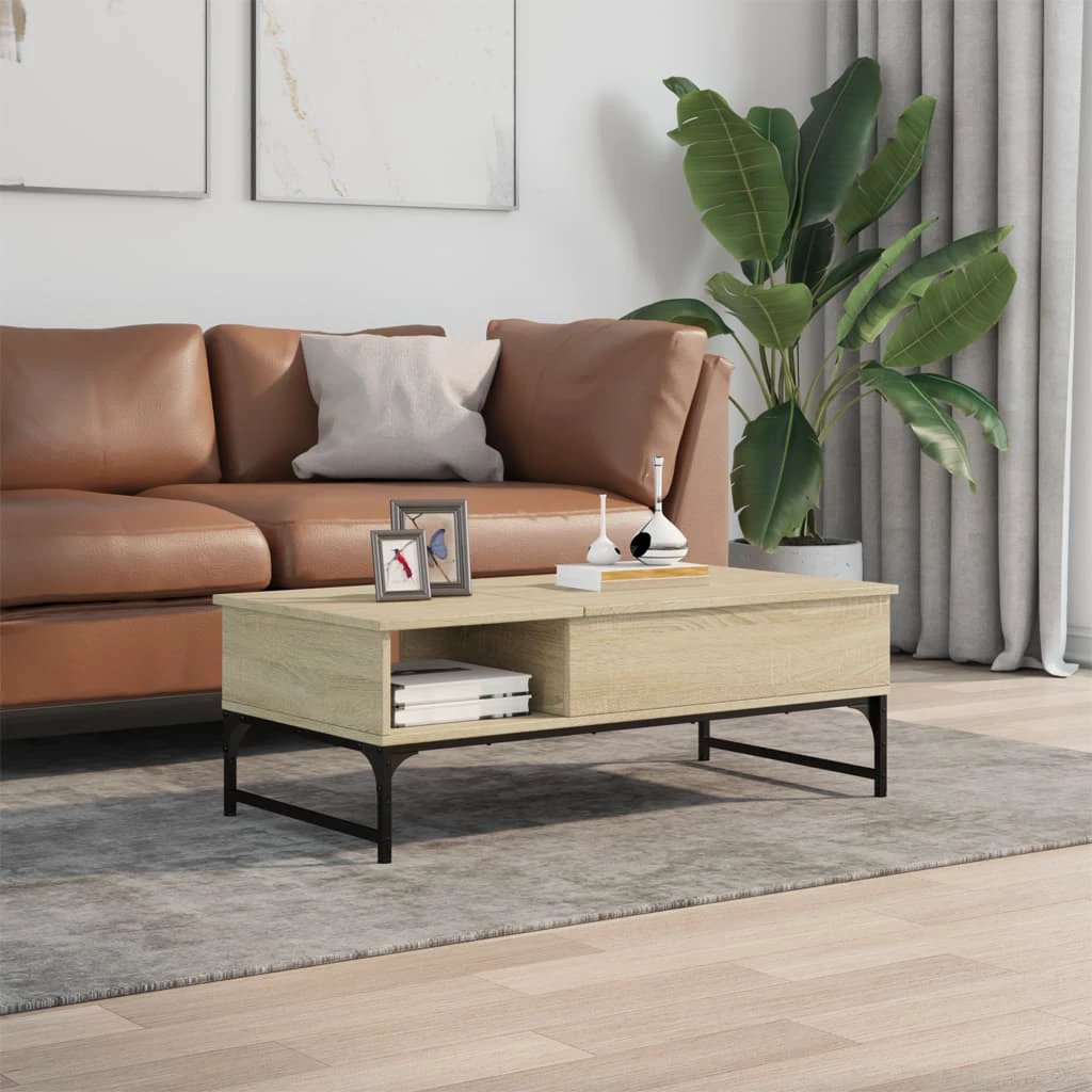 VidaXL Sonoma Oak Coffee Table 100x50x35 cm Engineered Wood And Metal Open Storage Shelf For Living Room by vidaXL
