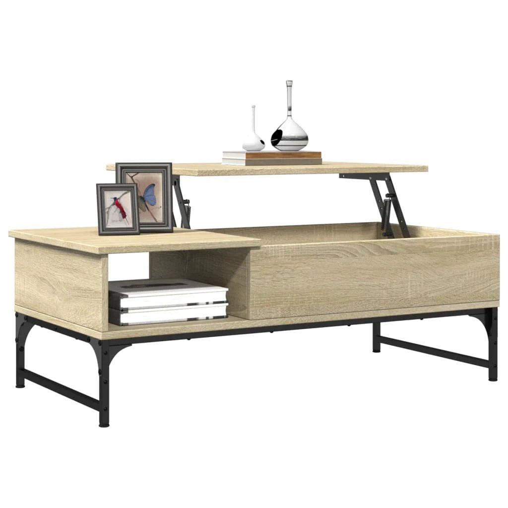 VidaXL Sonoma Oak Coffee Table 100x50x35 cm Engineered Wood And Metal Open Storage Shelf For Living Room by vidaXL