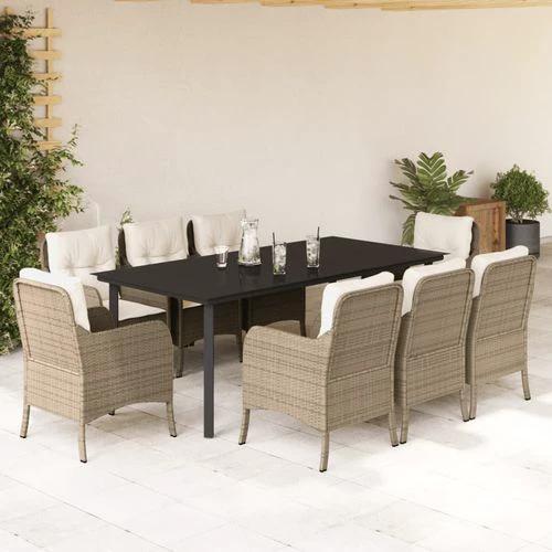 vidaXL VidaXL 5 Piece Garden Dining Set 160x80x74 cm Weather Resistant Beige Poly Rattan with Cushions for Outdoor Patio Use - Garden Set