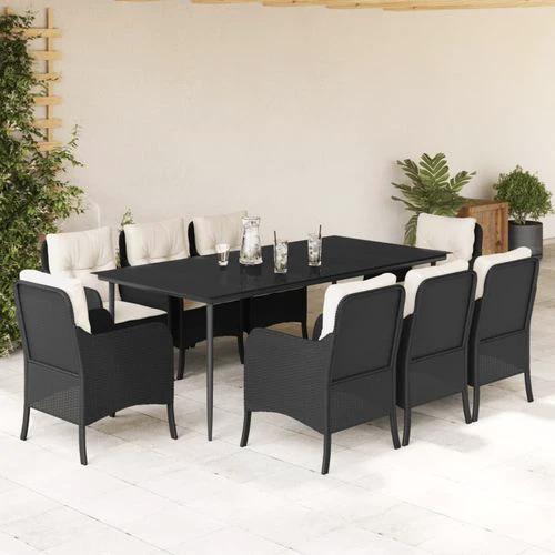 vidaXL vidaXL 5 Piece Garden Dining Set 160x80x74 cm Weather-Resistant Black Poly Rattan with Cushions for Outdoor Patio and Backyard - Garden Set