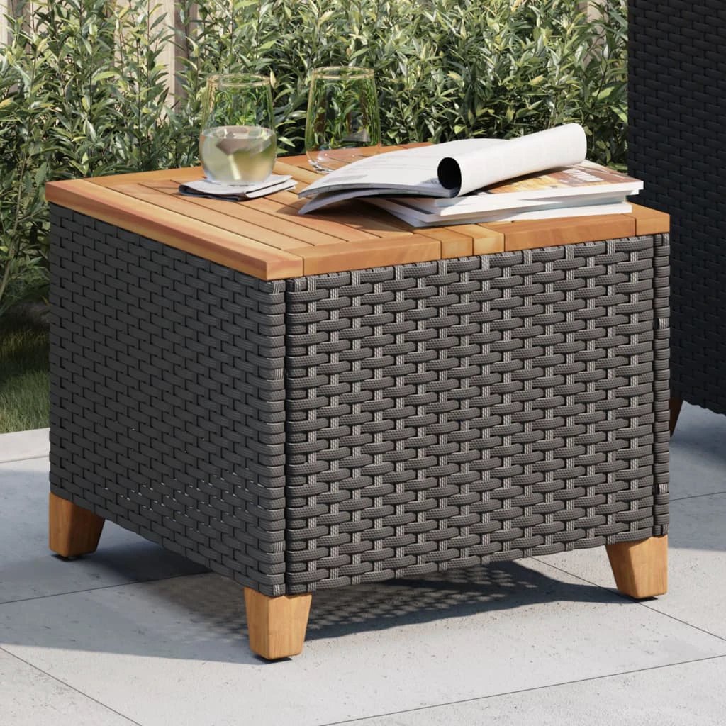 vidaXL vidaXL Garden Table Black 45x45x37 cm Poly Rattan Acacia Wood - Garden Table