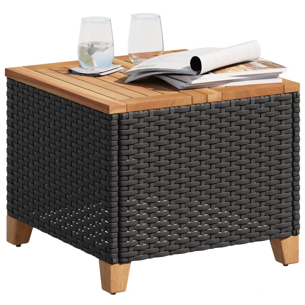 vidaXL vidaXL Garden Table Black 45x45x37 cm Poly Rattan Acacia Wood - Garden Table
