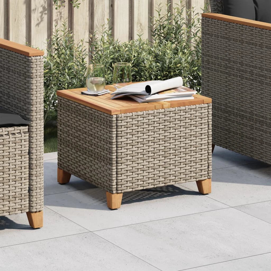 vidaXL Garden Table Black 45x45x37 cm Poly Rattan Acacia Wood by vidaXL