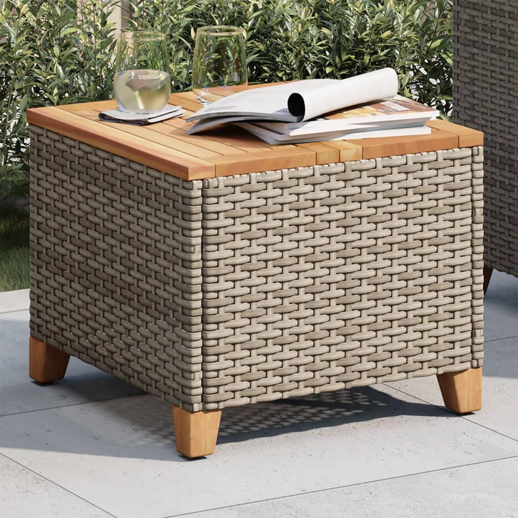vidaXL vidaXL Garden Table Black 45x45x37 cm Poly Rattan Acacia Wood - Garden Table