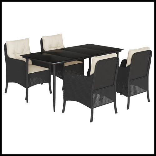 vidaXL vidaXL 5 Piece Garden Dining Set 160x80x74 cm Weather-Resistant Black Poly Rattan with Cushions for Outdoor Patio and Backyard - Garden Set