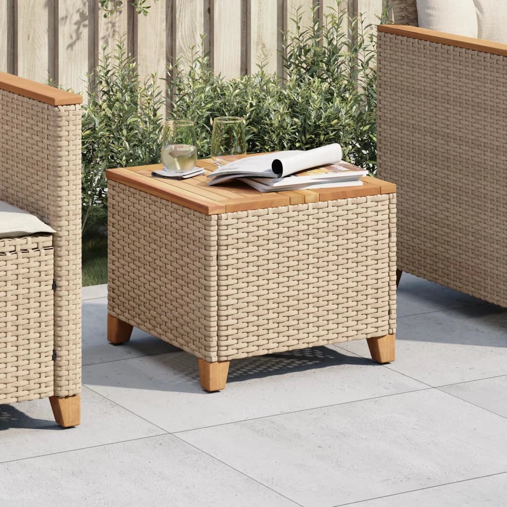 vidaXL vidaXL Garden Table Black 45x45x37 cm Poly Rattan Acacia Wood - Garden Table
