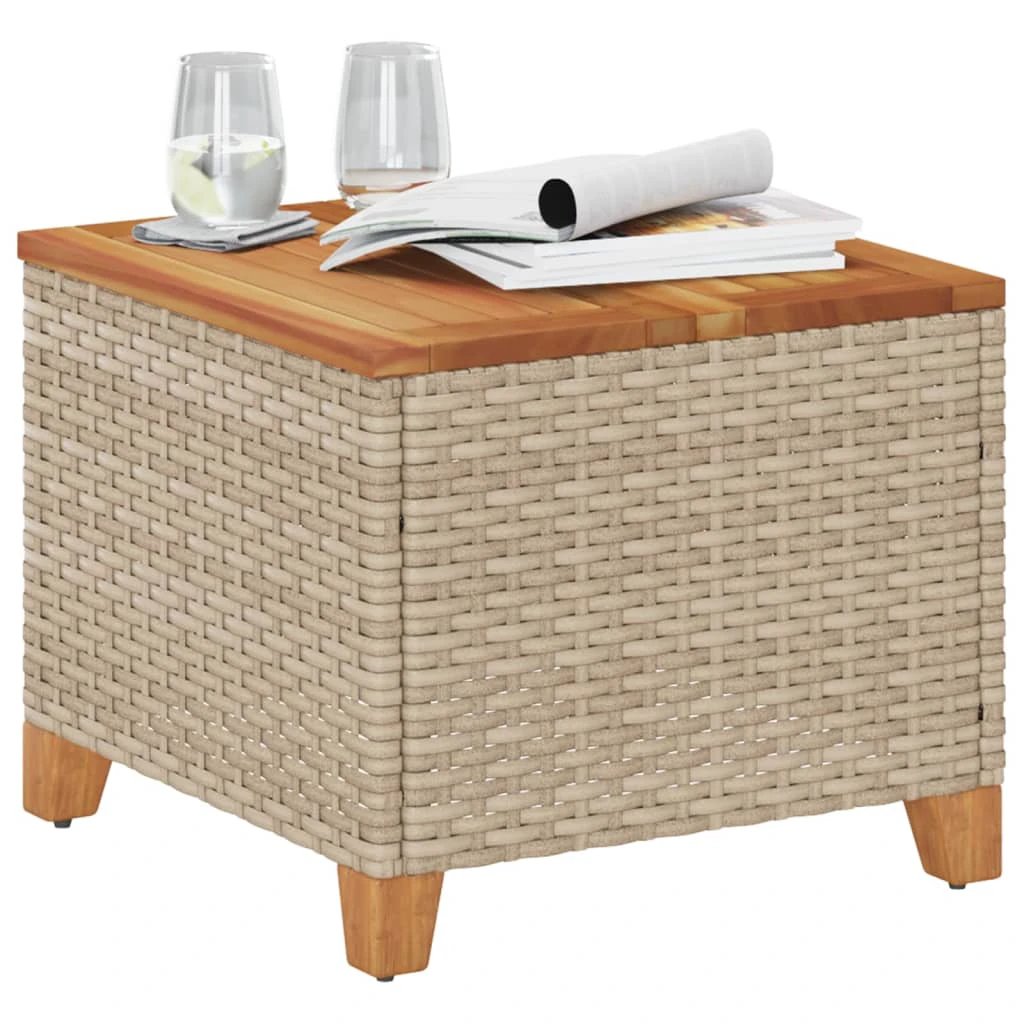 vidaXL vidaXL Garden Table Black 45x45x37 cm Poly Rattan Acacia Wood - Garden Table