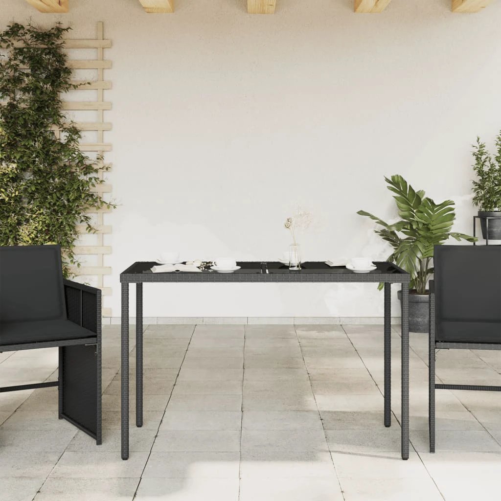 vidaXL Garden Table with Glass Top Black 115x54x74 cm Poly Rattan by vidaXL